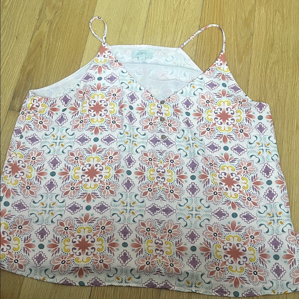 LOFT Pink and Purple Floral Mosaic Cami